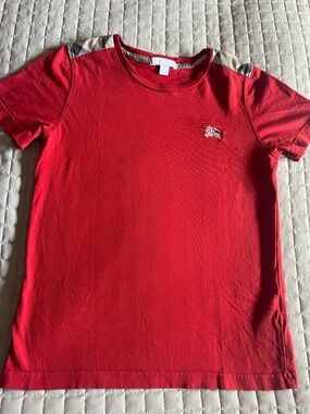 Burberry Red Nova Plaid Shoulder Short Sleeve Shirt 10Y
